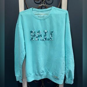 Women's Aqua Handmade Crew Neck Sweater